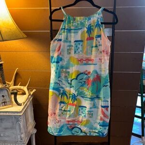 Crown & Ivy Blue and Yellow Tropical Dress